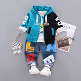Boys' Color Block Letter Three-Piece Spring and Autumn Outfit - Casual Western Style Children's Clothing