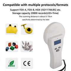 134.2Khz Rfid Fdx a B HDX Animal Ear Tag Glass Tag:- Microchip Chip Reader Scanner for Dog Goat Pet Fish Sheep Cattle Livestock