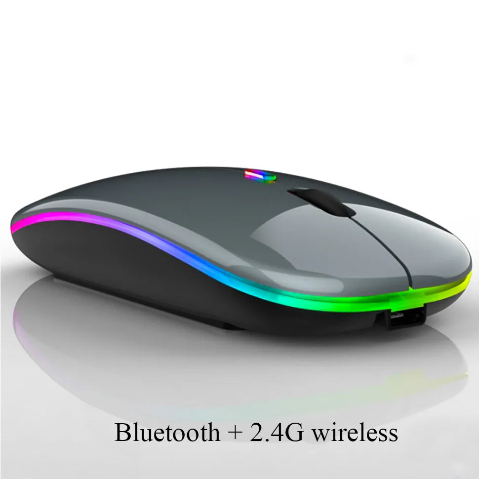 Wireless Bluetooth 2-in-1 Dual Mode Ergonomic Optical Mouse - Portable Rechargeable with USB Interface and Programmable Features for Laptops
