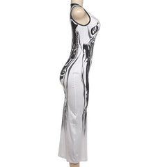 Stylish Summer Maxi Dress for Women - Sleeveless Color Block Digital Print Casual Wear