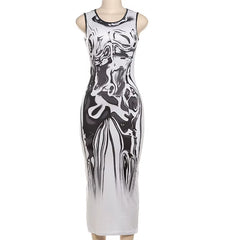 Stylish Summer Maxi Dress for Women - Sleeveless Color Block Digital Print Casual Wear