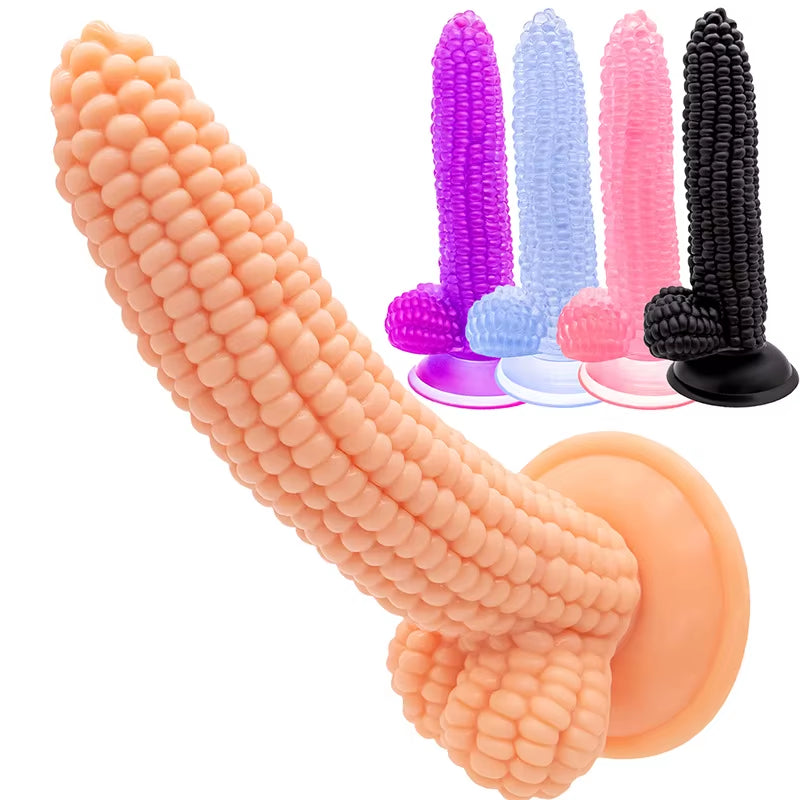 8 inch Corn Phallus Fruit Shape Crystal Dildo Pvc Material Anal Plug Toys Black Jelly Dildos for Women and Men