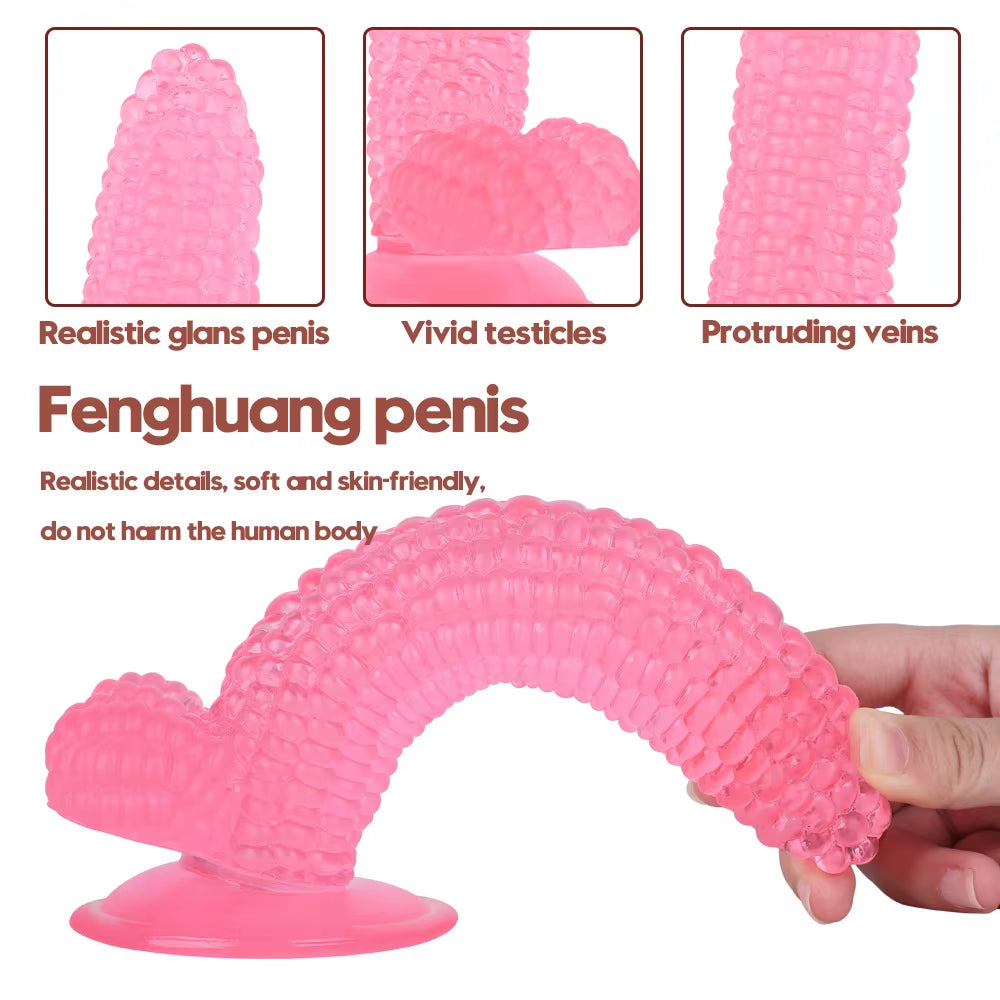 8 inch Corn Phallus Fruit Shape Crystal Dildo Pvc Material Anal Plug Toys Black Jelly Dildos for Women and Men