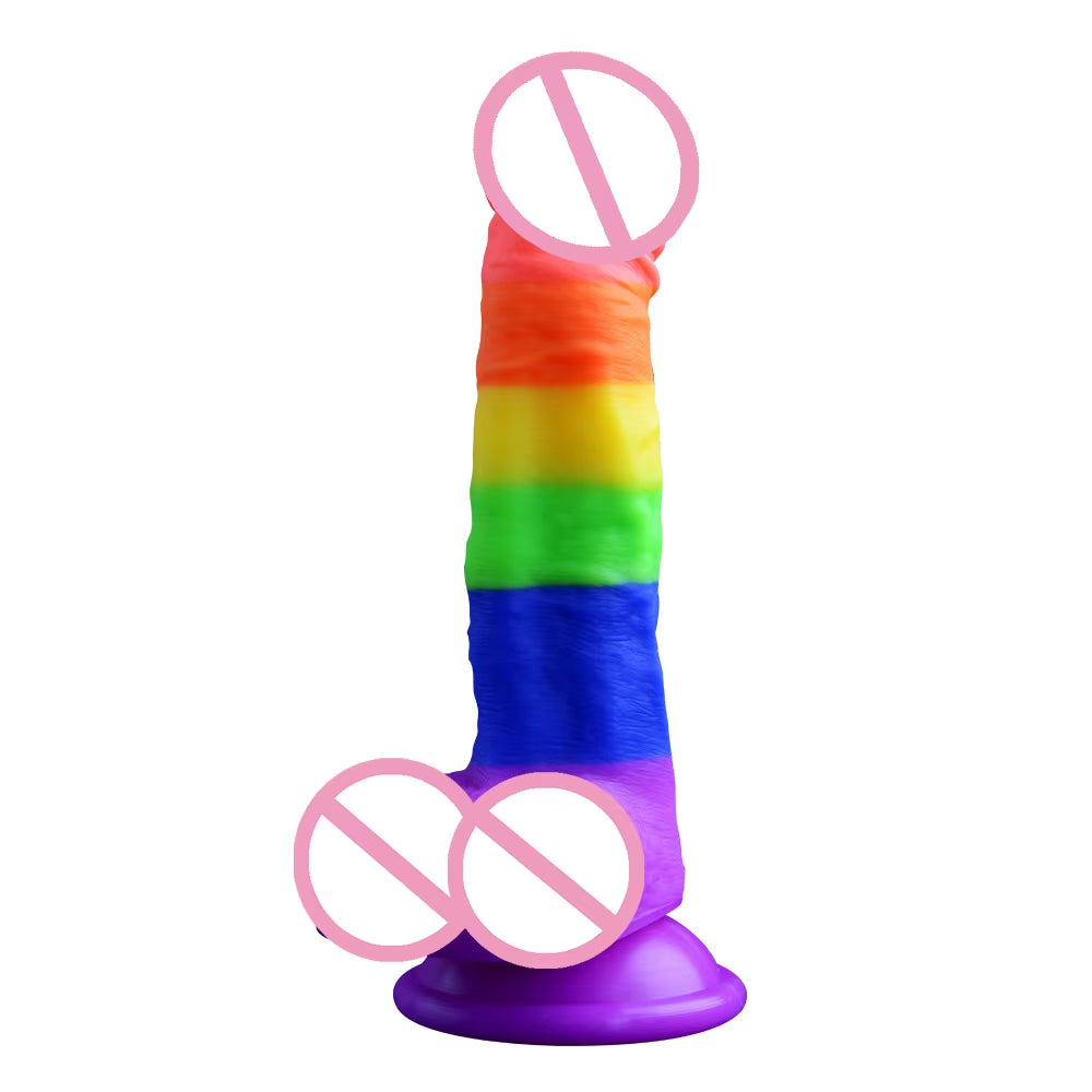 Soft Mushroom Head Artificial Penis Jelly Dildo Gel Dual Layer Liquid Silicone Colourful Suction Cup Realistic Rainbow Dildo