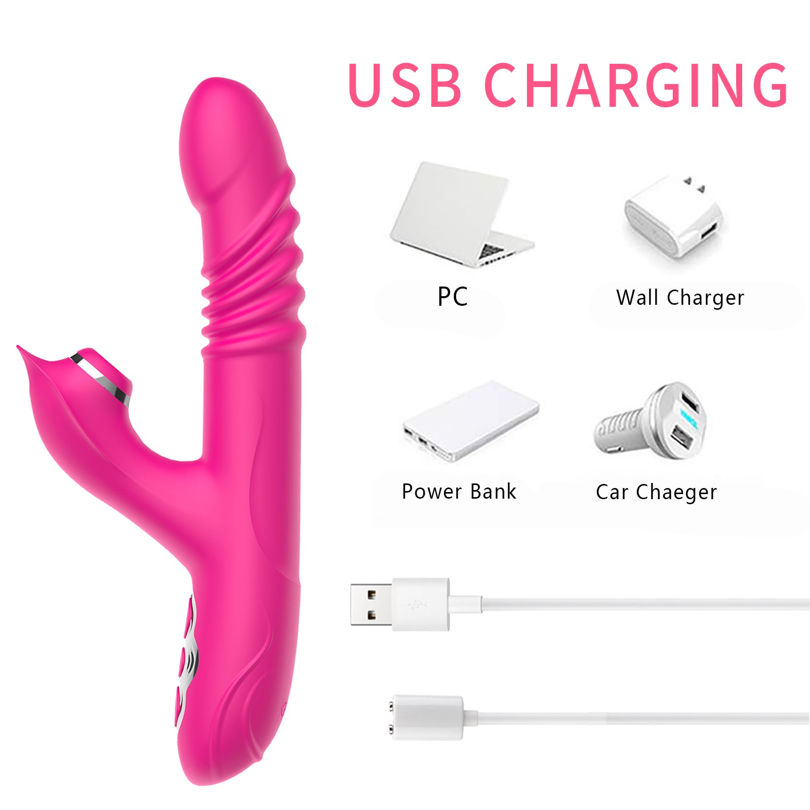 Telescopic Double Vibration Silicone Masturbator for Women with USB Rechargeable & 10 Frequencies 100% Waterproof Adult Sex Toy