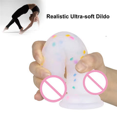 Realistic 7 Inch Clear Dildo with Suction Cup and Balls Masturbation Sex Toy Jelly Rainbow Transparent Dildo for Women
