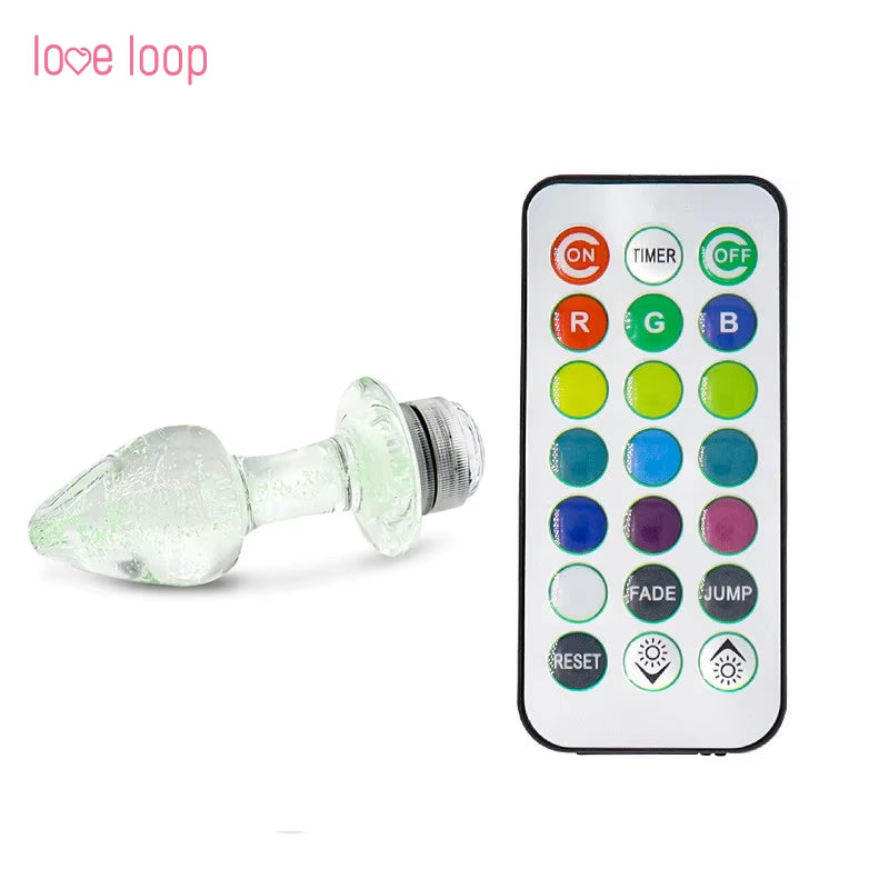 Remote Control LED Light Anal Plug Luminous Crystal Glass Anal Dilators Adult Toys Anal Beads for Masturbation