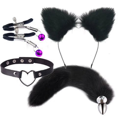 Nipple Clamp Ear Set Cosplay Kit Purple Red Furry Sexy Bdsm Sets with Anal Fox Tail Butt Plug for Women