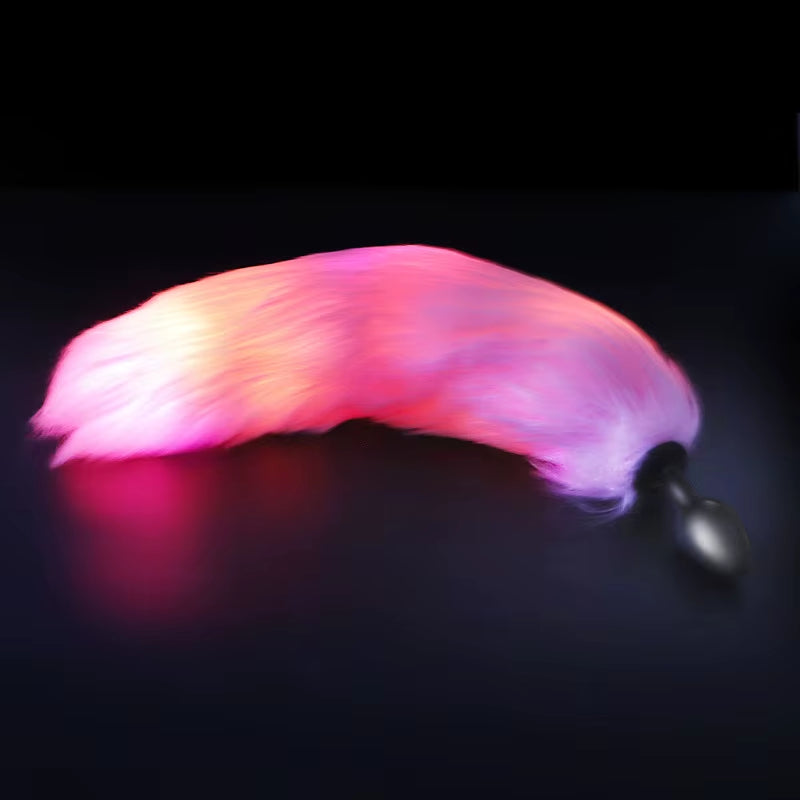 Cola De Zorro Adult Anal Toy Fox Fur Vaginal Expand Ass Plug Flashing Light Bdsm Cosplay Fox Tail Butt Plug
