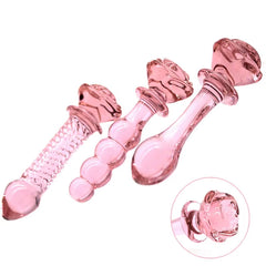 Pink Flower Beaded Glass Crystal Butt Vaginal Dildo Adult Sex Toys Rose Plug Anal for Women