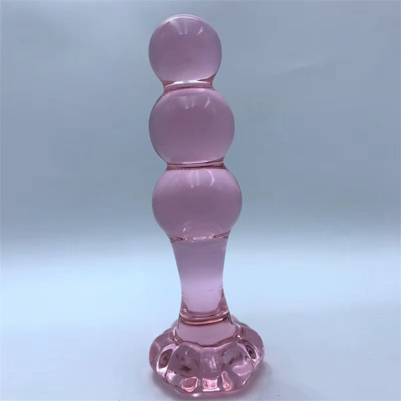 Rose Flower Bottom Pink Glass Anal Bead Plug SM Anal Massage Stick Handmade Glass Sex Toy Glass Butt Plug for Women Masturbation