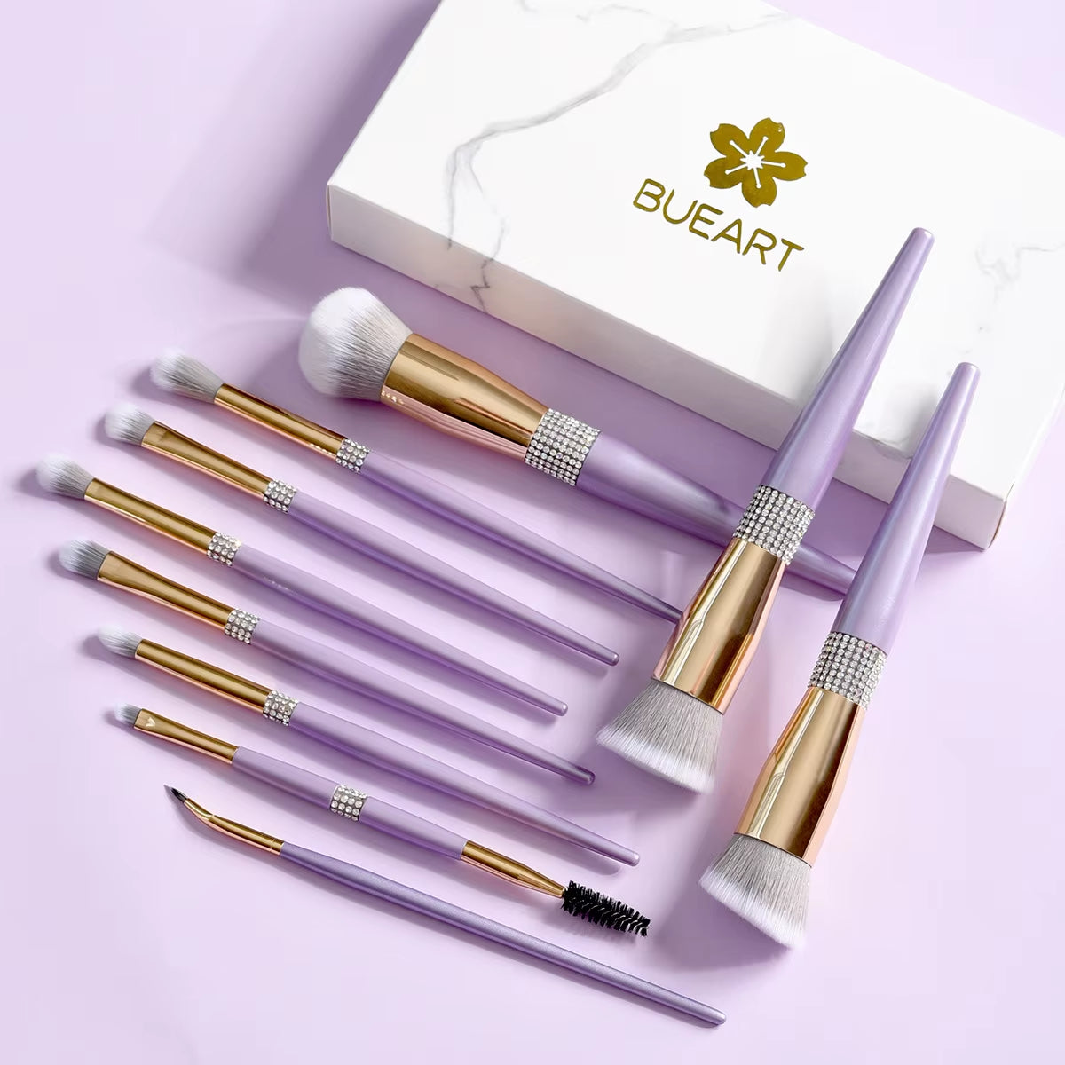 Gorgeous Professional Synthetic Hair 10 Piece Lilac Purple with Diamond Foundation Concealer Makeup Brush Set