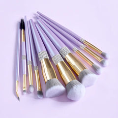 Gorgeous Professional Synthetic Hair 10 Piece Lilac Purple with Diamond Foundation Concealer Makeup Brush Set