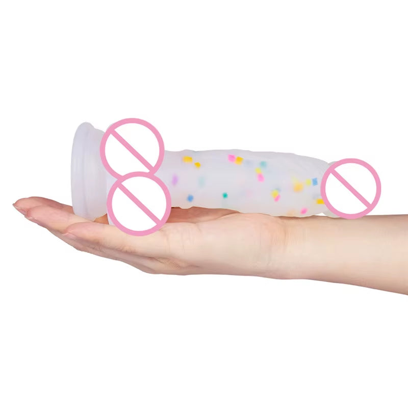 Realistic 7 Inch Clear Dildo with Suction Cup and Balls Masturbation Sex Toy Jelly Rainbow Transparent Dildo for Women