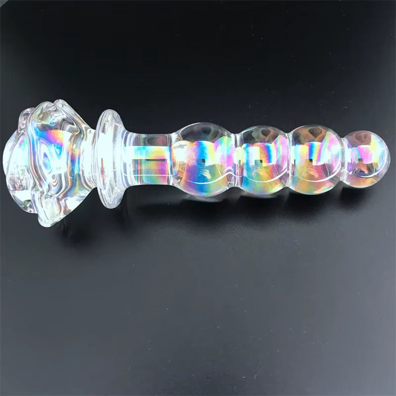 Crystal Pink Flower Beads Anal Wand Glass Rose Butt Plug Dildo Anal Sex Toys Glass Rose Bud Anal Plug for Women