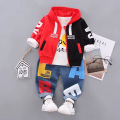 Boys' Color Block Letter Three-Piece Spring and Autumn Outfit - Casual Western Style Children's Clothing