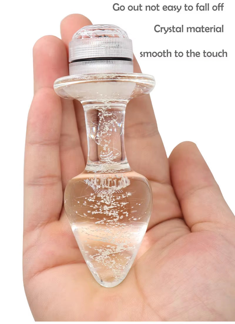 Remote Control LED Light Anal Plug Luminous Crystal Glass Anal Dilators Adult Toys Anal Beads for Masturbation