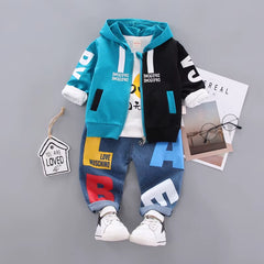 Boys' Color Block Letter Three-Piece Spring and Autumn Outfit - Casual Western Style Children's Clothing
