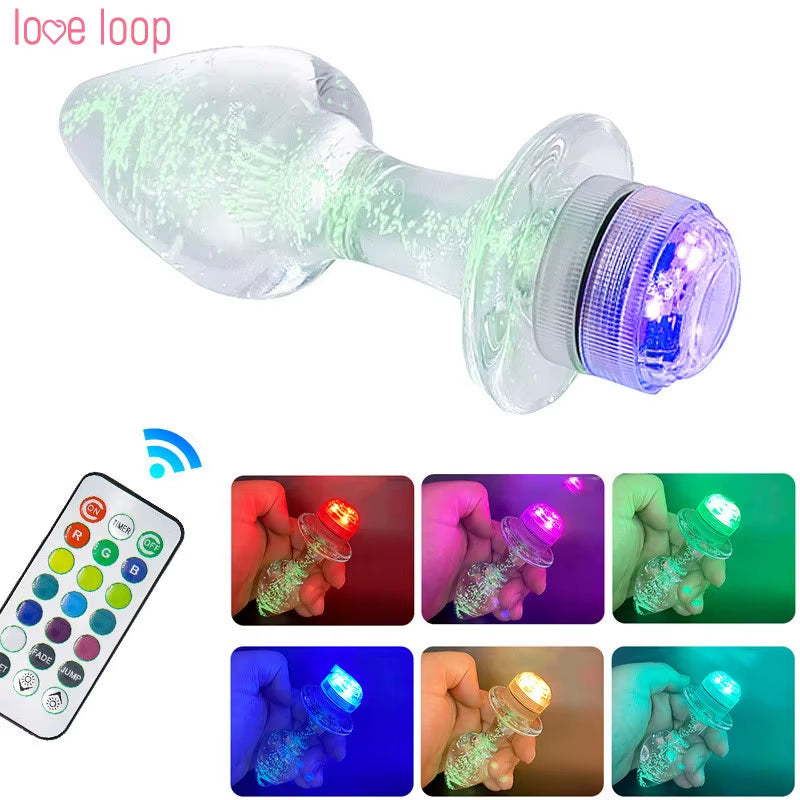 Remote Control LED Light Anal Plug Luminous Crystal Glass Anal Dilators Adult Toys Anal Beads for Masturbation