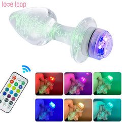 Remote Control LED Light Anal Plug Luminous Crystal Glass Anal Dilators Adult Toys Anal Beads for Masturbation