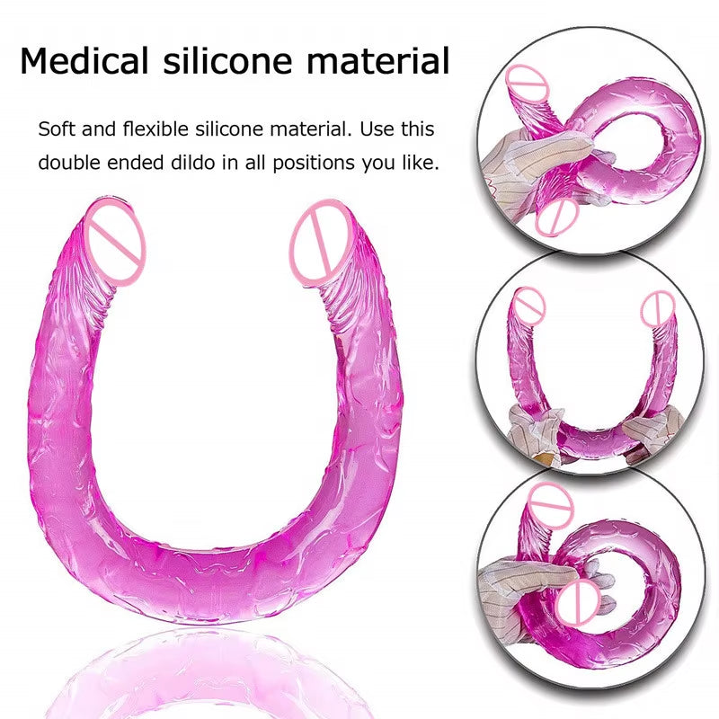 17 Inch Silicone Jelly Slim Strapless Double Sided Dildo Anal Vaginal Stimulation Two Headed Dildo Lesbian Gay Sex Product