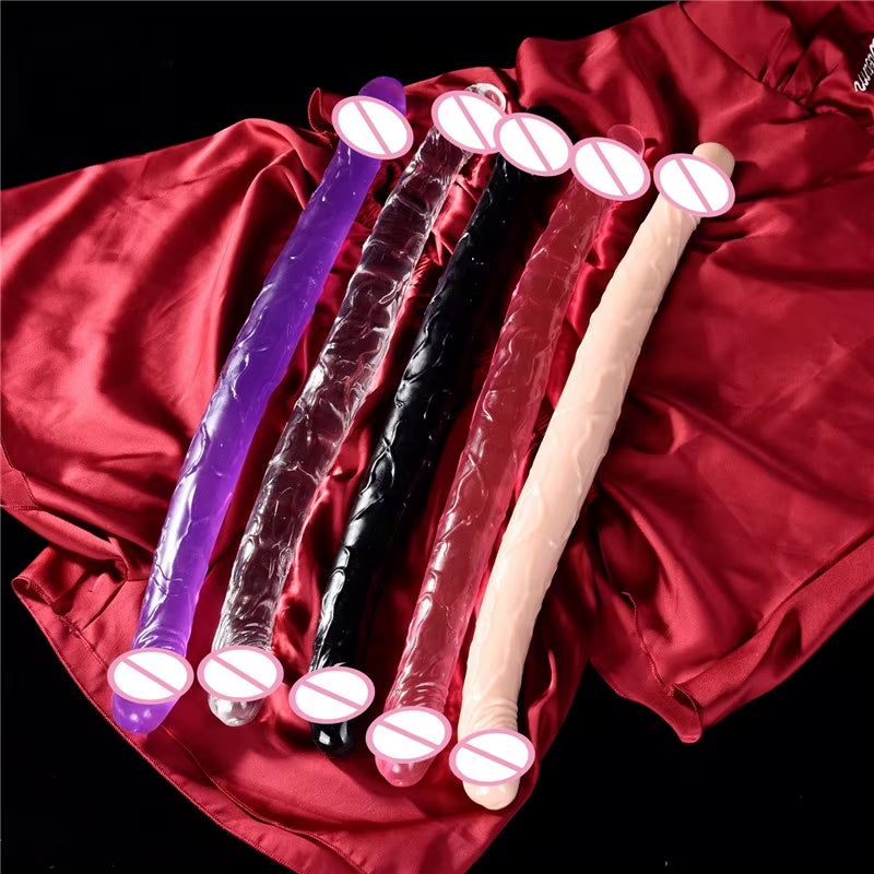 17 Inch Silicone Jelly Slim Strapless Double Sided Dildo Anal Vaginal Stimulation Two Headed Dildo Lesbian Gay Sex Product
