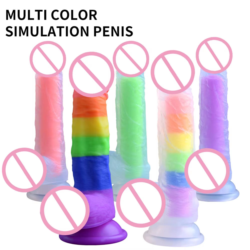 Soft Mushroom Head Artificial Penis Jelly Dildo Gel Dual Layer Liquid Silicone Colourful Suction Cup Realistic Rainbow Dildo