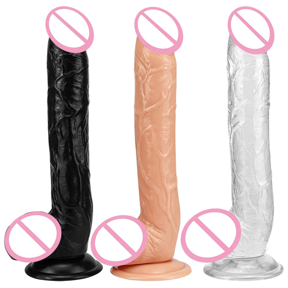 Realistic Silicone Dildo Body Safe G Spot Stimulator with Strong Suction Cup - 10 Inch 