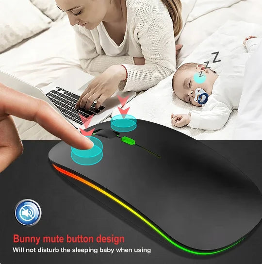 Wireless Bluetooth 2-in-1 Dual Mode Ergonomic Optical Mouse - Portable Rechargeable with USB Interface and Programmable Features for Laptops