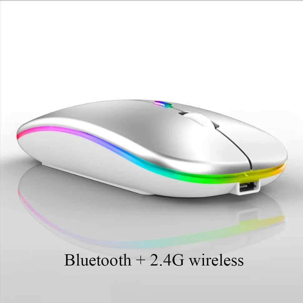 Wireless Bluetooth 2-in-1 Dual Mode Ergonomic Optical Mouse - Portable Rechargeable with USB Interface and Programmable Features for Laptops