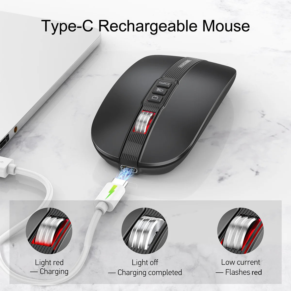 M113 Dual Mode Silent Mouse - 2.4G Wireless & Bluetooth, 2400 DPI, Quick Mute and Desktop Return Button, Rechargeable Ultra Thin Design