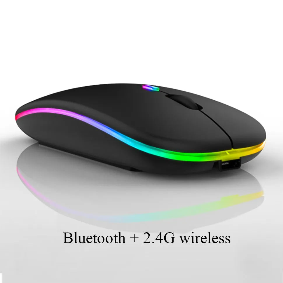 Wireless Bluetooth 2-in-1 Dual Mode Ergonomic Optical Mouse - Portable Rechargeable with USB Interface and Programmable Features for Laptops