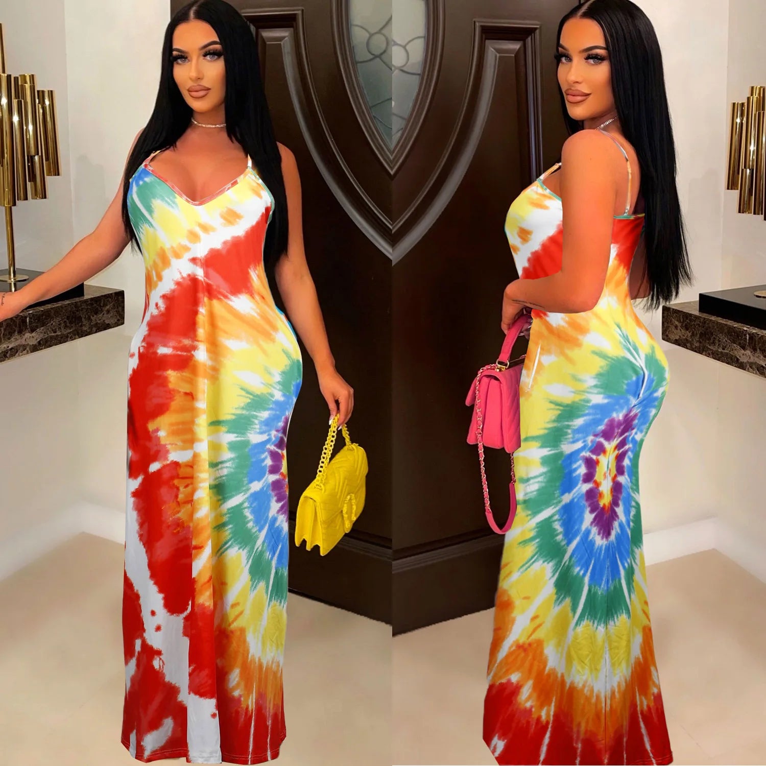 Elegant Sleeveless Tie-Dye Long Maxi Dress for Women - Dera