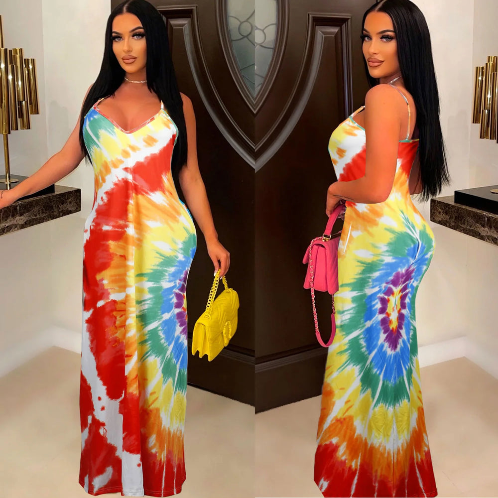 Elegant Sleeveless Tie-Dye Long Maxi Dress for Women - Dera