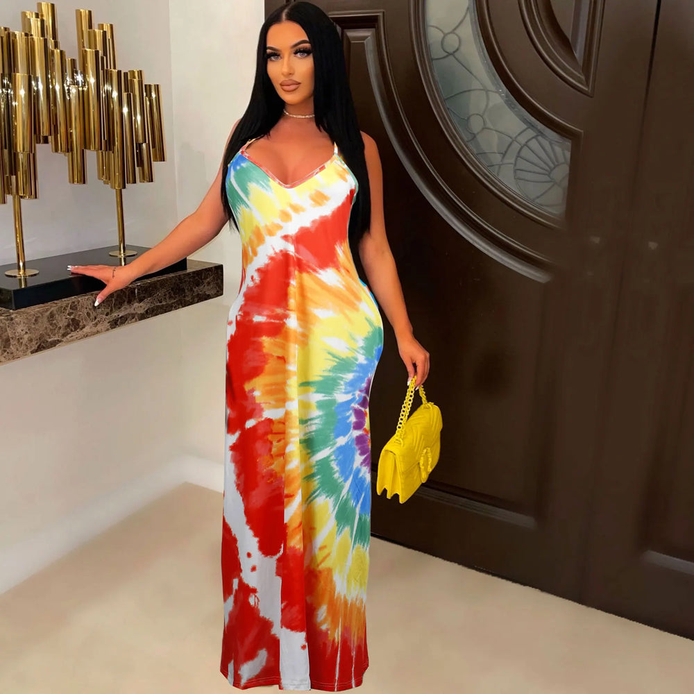 Elegant Sleeveless Tie-Dye Long Maxi Dress for Women - Dera