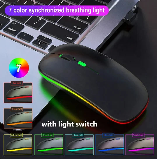 Wireless Bluetooth 2-in-1 Dual Mode Ergonomic Optical Mouse - Portable Rechargeable with USB Interface and Programmable Features for Laptops
