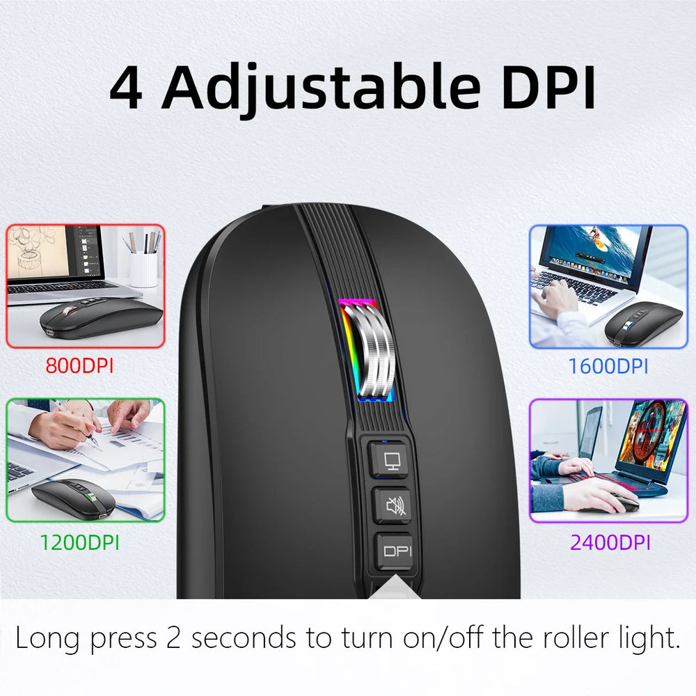 M113 Dual Mode Silent Mouse - 2.4G Wireless & Bluetooth, 2400 DPI, Quick Mute and Desktop Return Button, Rechargeable Ultra Thin Design
