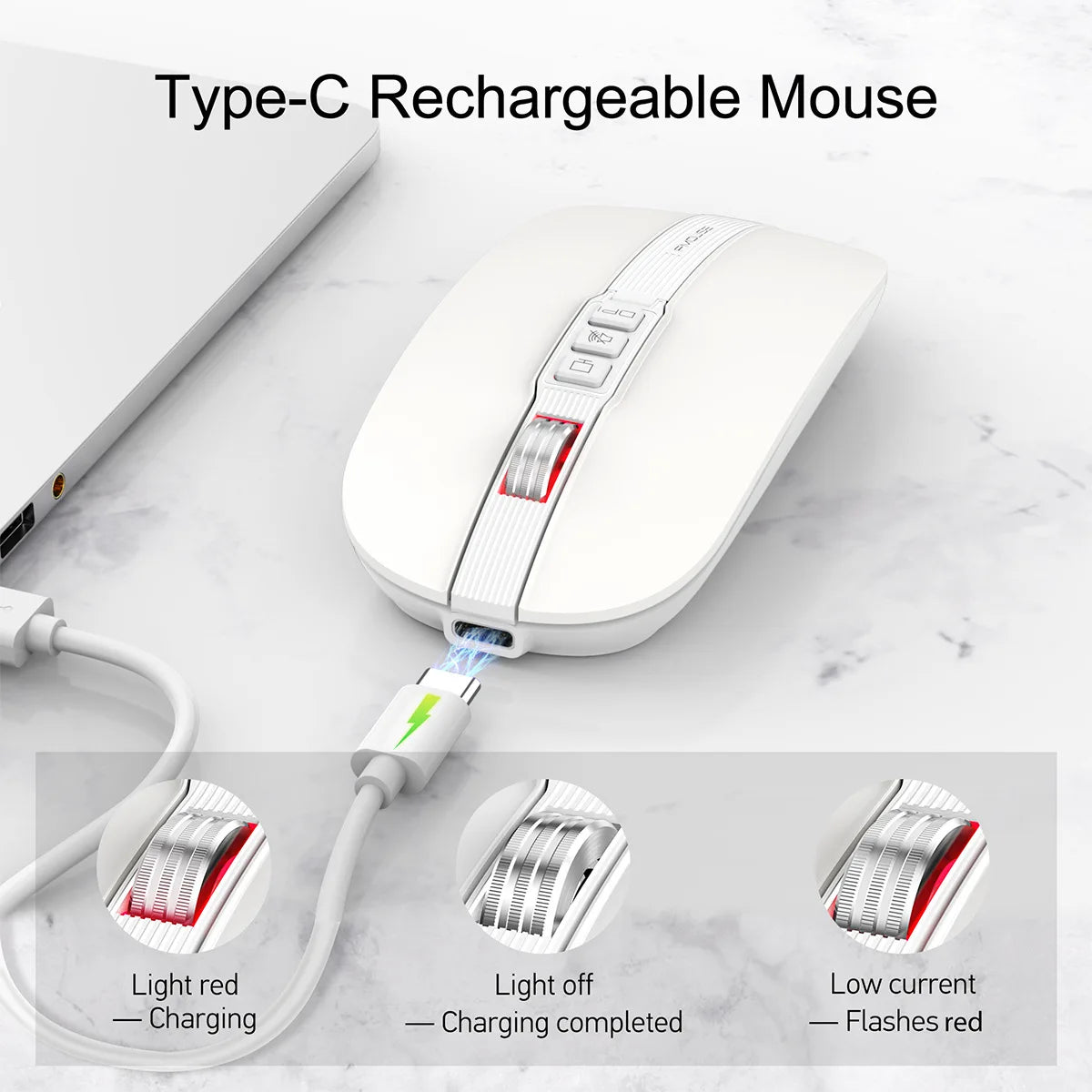 M113 Dual Mode Silent Mouse - 2.4G Wireless & Bluetooth, 2400 DPI, Quick Mute and Desktop Return Button, Rechargeable Ultra Thin Design