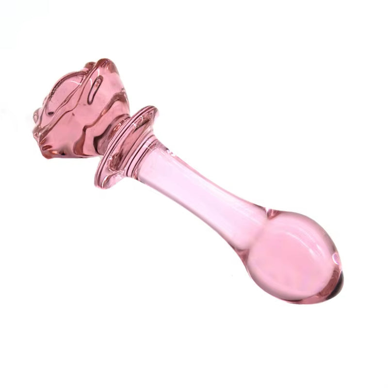 Crystal Pink Flower Beads Anal Wand Glass Rose Butt Plug Dildo Anal Sex Toys Glass Rose Bud Anal Plug for Women