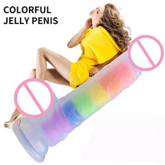 Soft Mushroom Head Artificial Penis Jelly Dildo Gel Dual Layer Liquid Silicone Colourful Suction Cup Realistic Rainbow Dildo