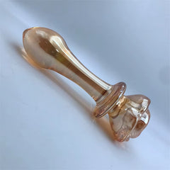 Crystal Pink Flower Beads Anal Wand Glass Rose Butt Plug Dildo Anal Sex Toys Glass Rose Bud Anal Plug for Women