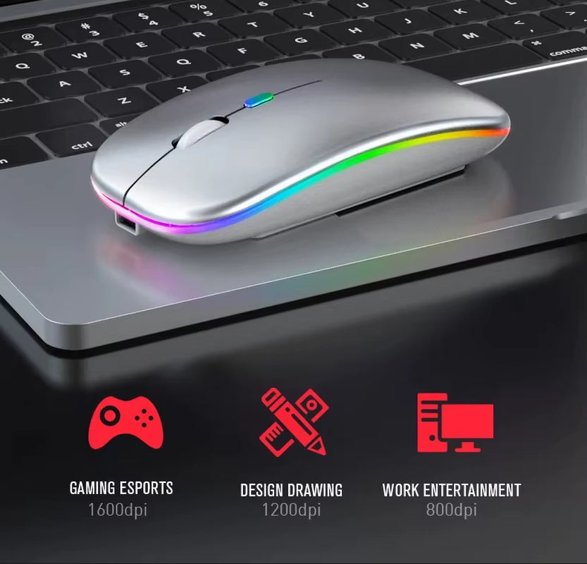 High DPI Bluetooth Silent Wireless Mouse - Lightweight Dual Mode Slim Rechargeable Cordless Mouse with LED Light