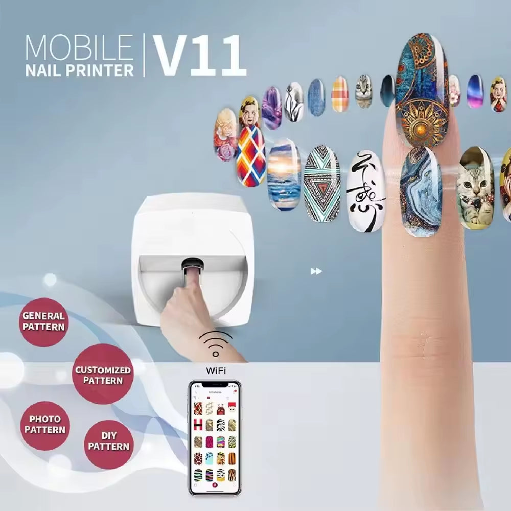 Portable 3D Digital Finger Printing Wifi Intelligent Machine Auto Electric Art Painting Print O2 Nail Art Printer