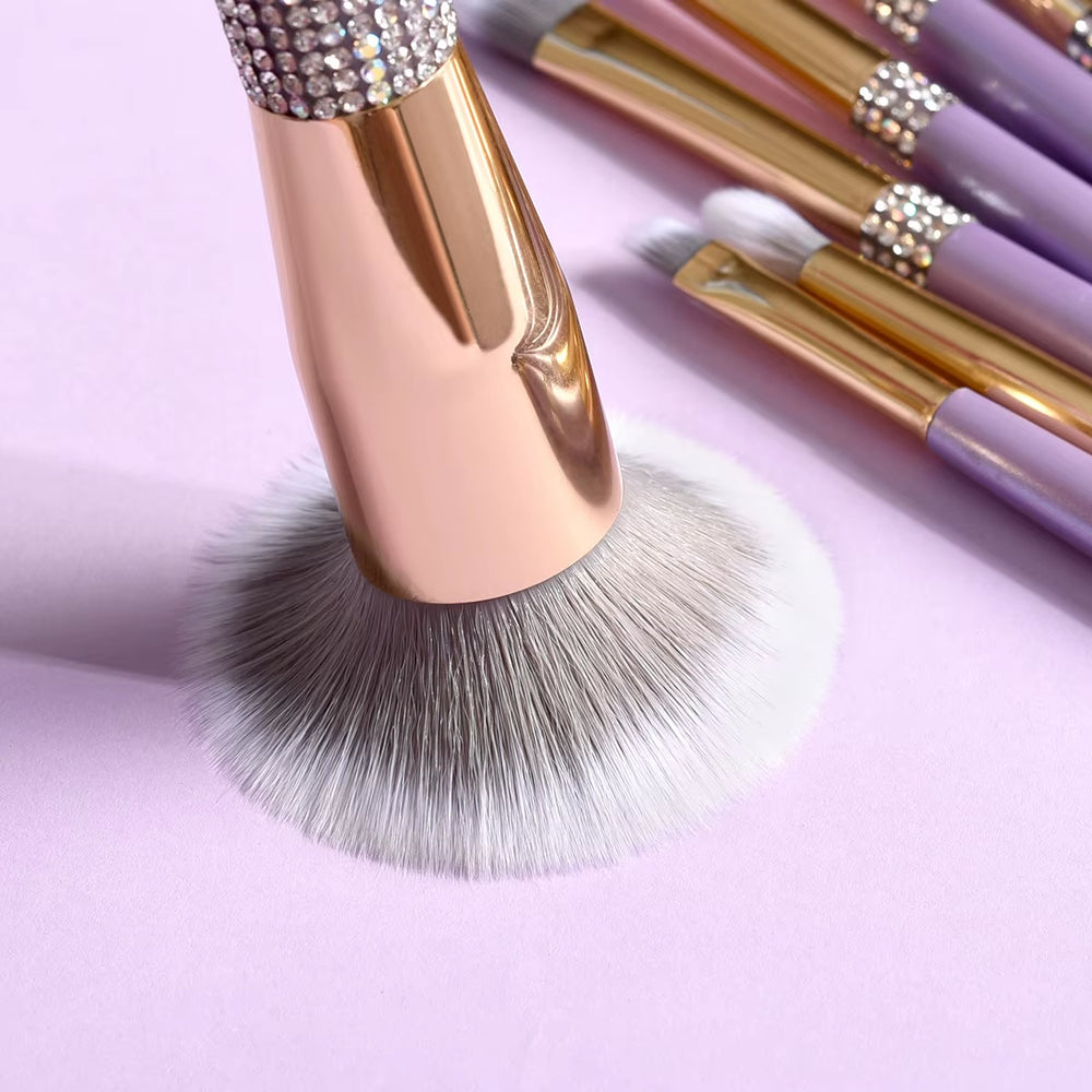 Gorgeous Professional Synthetic Hair 10 Piece Lilac Purple with Diamond Foundation Concealer Makeup Brush Set