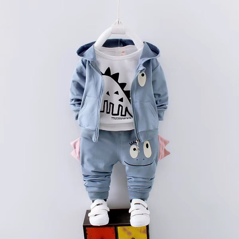 Boys' Color Block Letter Three-Piece Spring and Autumn Outfit - Casual Western Style Children's Clothing