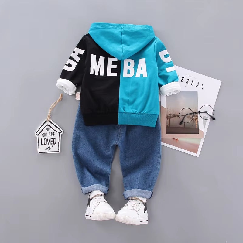 Boys' Color Block Letter Three-Piece Spring and Autumn Outfit - Casual Western Style Children's Clothing