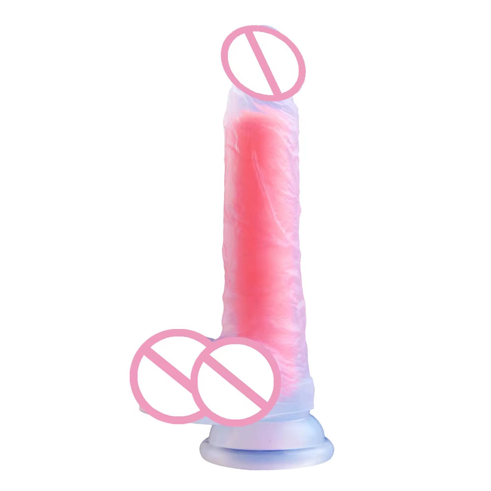 Soft Mushroom Head Artificial Penis Jelly Dildo Gel Dual Layer Liquid Silicone Colourful Suction Cup Realistic Rainbow Dildo
